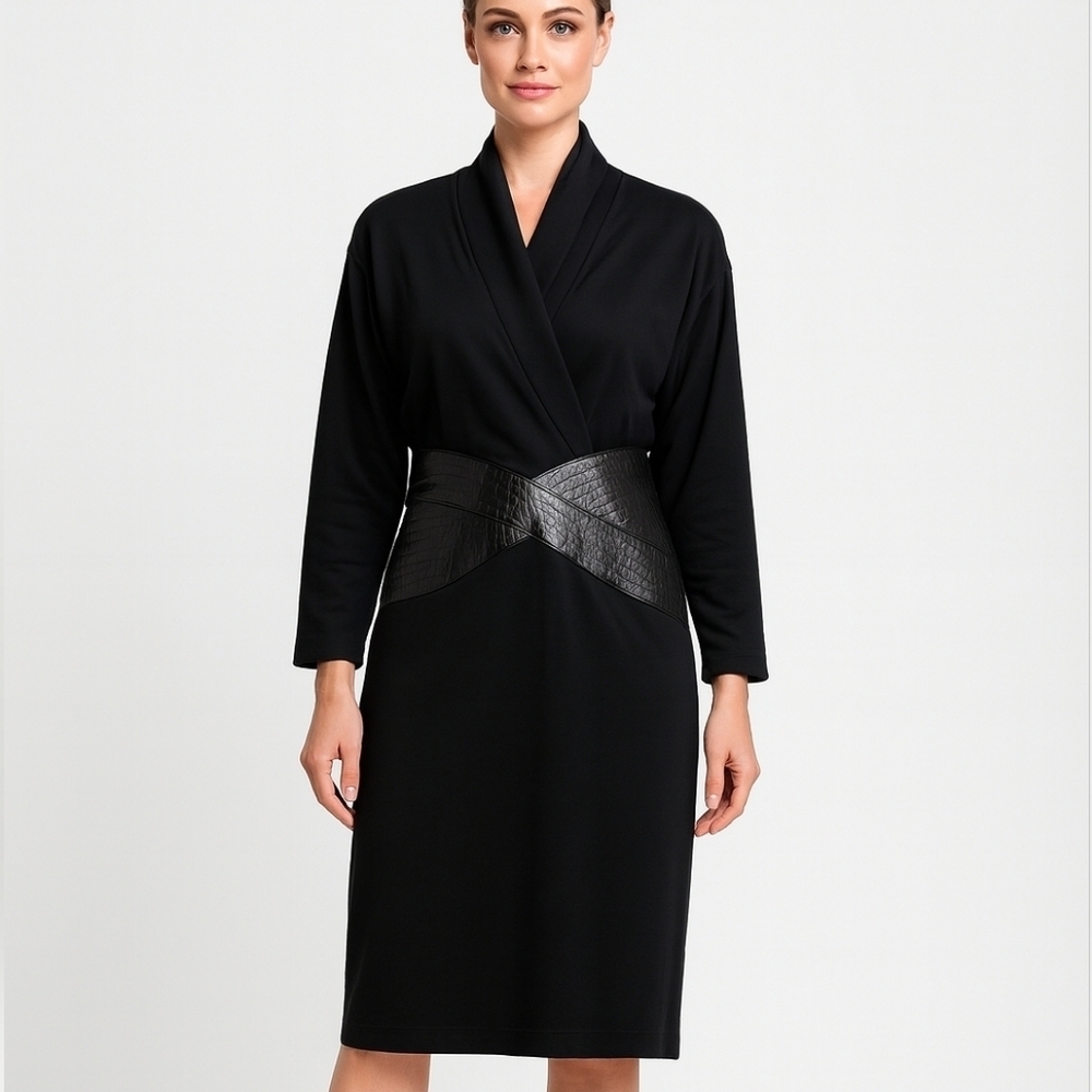 Dominic Bellissimo Vintage Wool Long Sleeve Black Midi Fall Winter Dress Size 12